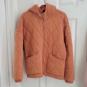 Quilted Orange Hooded Jacket